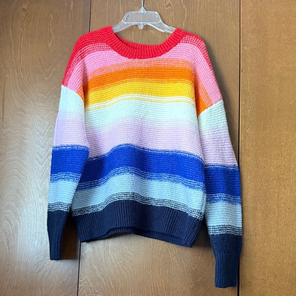 Old Navy Spring Rainbow Color Striped Oversized Sweater EUC Sz Medium - Picture 2 of 7